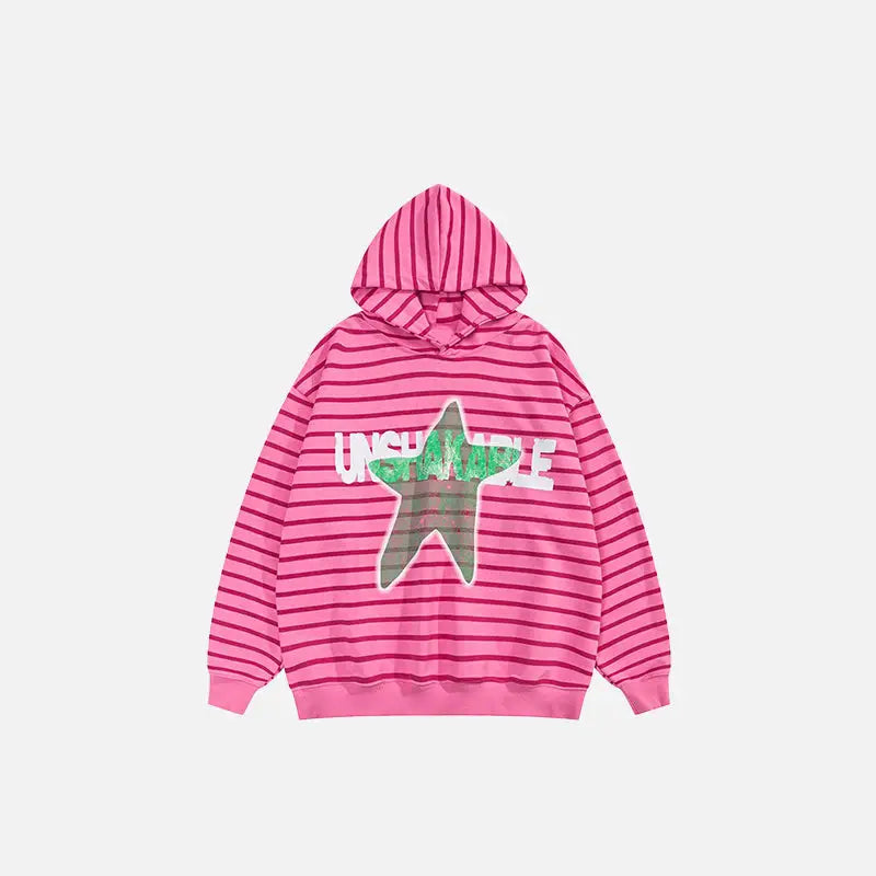 Oversized Y2K Striped Star Print Hoodie for Trendy Coquette and Grunge Aesthetics