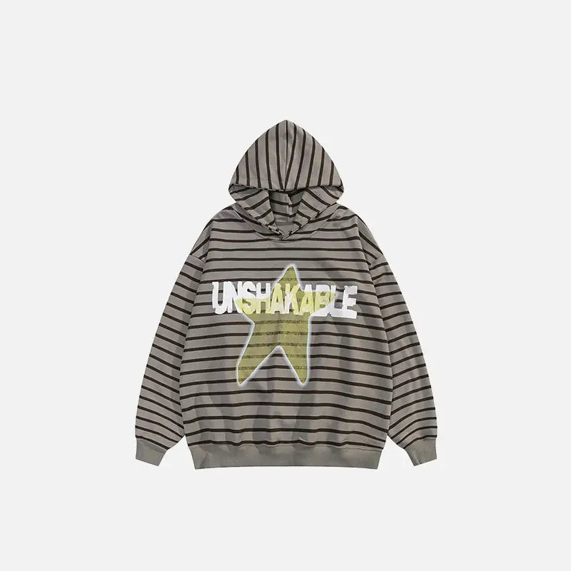 Oversized Y2K Striped Star Print Hoodie for Trendy Coquette and Grunge Aesthetics