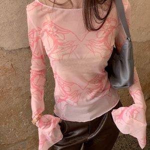 Pastel Aesthetic Long Sleeve Top - Y2K Fashion Essential for Cute Outfits