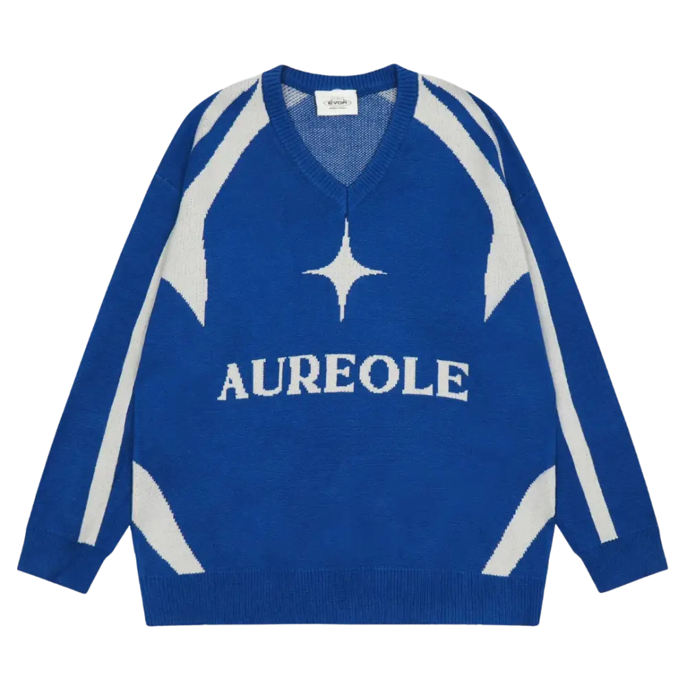 Persian Blue Y2K Sweater - Cozy 400gsm Aureole Star Knit for Vintage Aesthetic Style