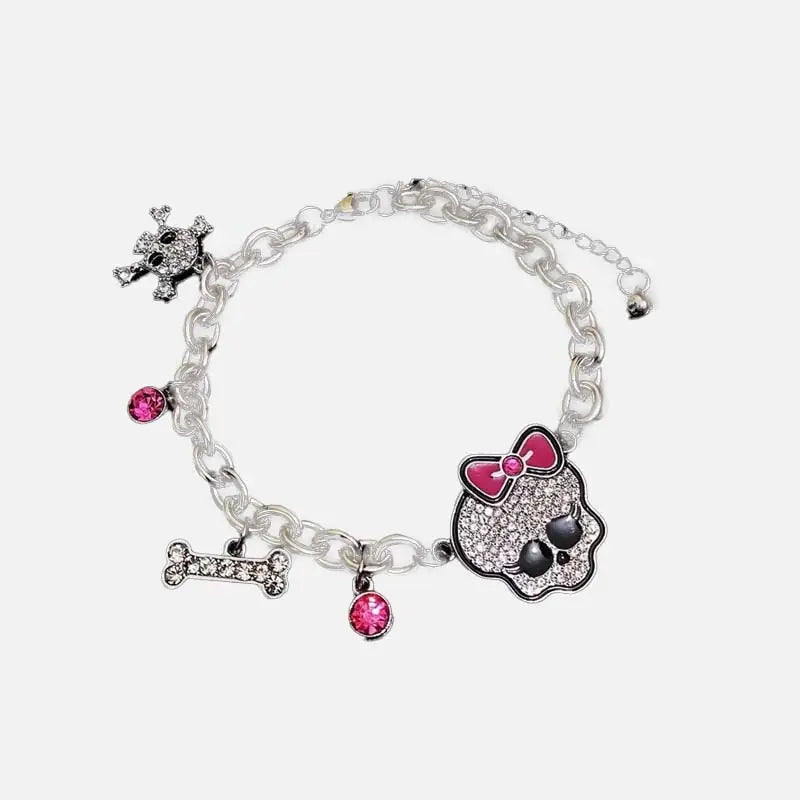 Pink Cute Skeleton Bracelet - Y2K Aesthetic Jewelry for Coquette and Grunge Styles