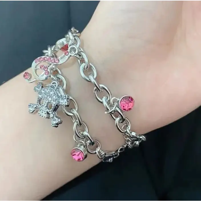 Pink Cute Skeleton Bracelet - Y2K Aesthetic Jewelry for Coquette and Grunge Styles