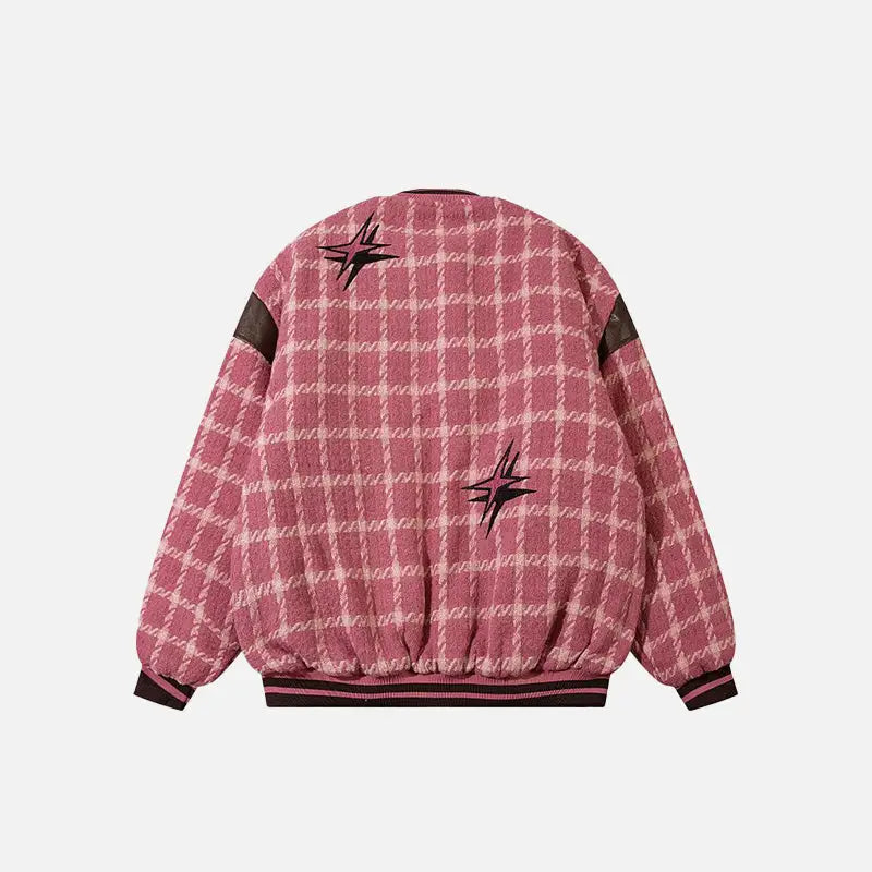 Plaid Star Print Y2K Varsity Jacket for Trendy Aesthetic Outfits