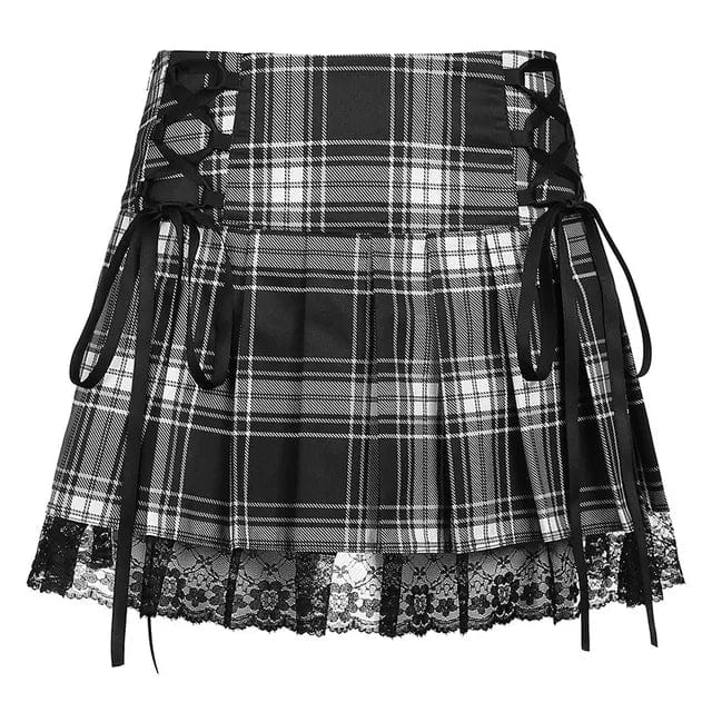 Plaid Y2K Lace Skirt - Vintage Aesthetic Fashion for Coquette and Grunge Styles