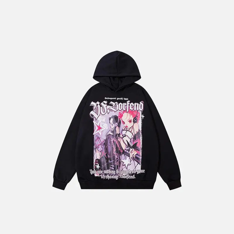 Punk Gothic Anime Print Y2K Hoodie - Edgy Grunge Aesthetic Streetwear Top