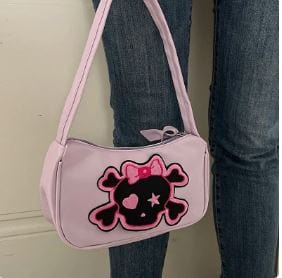 Punk Skull Y2K Aesthetic Handbag - Edgy Grunge Style for Unique Fashion Statements