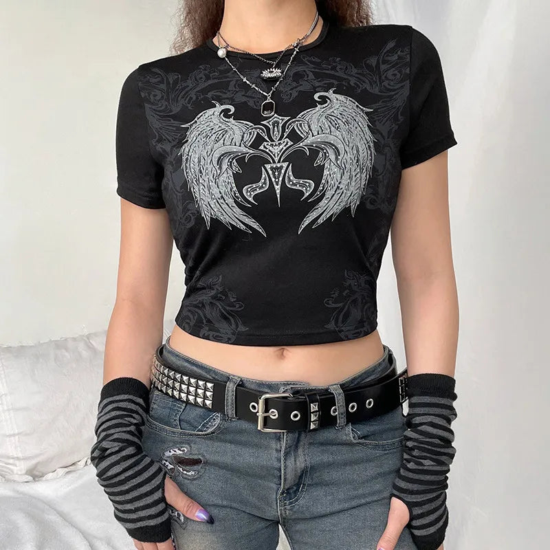 Punk Y2K Aesthetic Slim Fit Tee - Edgy Grunge Style Top for Trendy Outfits