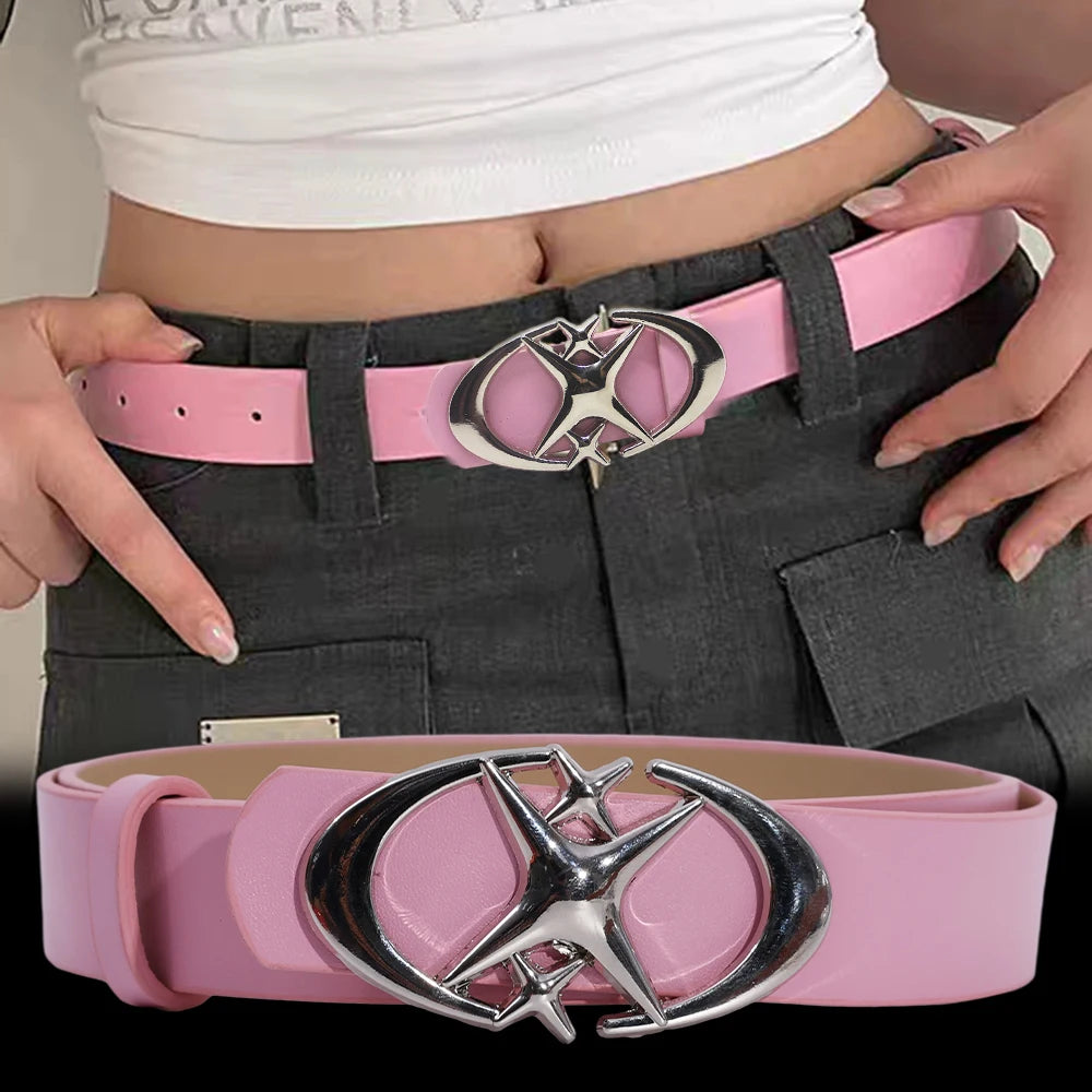 Punk Y2K Belt with Moon and Star Buckle - Edgy Aesthetic Accessory for Y2K Fashion