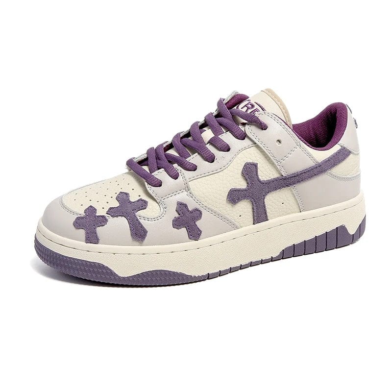 Purple Cross Y2K Sneakers - Trendy Y2K Style Footwear for Aesthetic Outfits and Grunge Looks