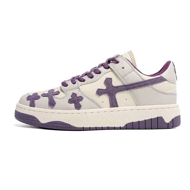 Purple Cross Y2K Sneakers - Trendy Y2K Style Footwear for Aesthetic Outfits and Grunge Looks