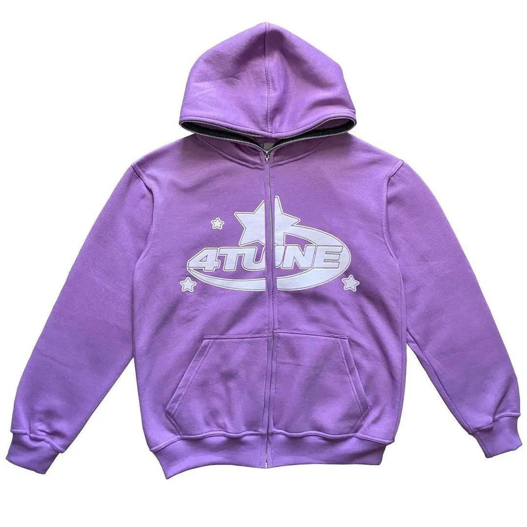 Purple Y2K Full Zip Hoodie - Trendy Y2K Fashion Essential for Cozy Aesthetic Outfits