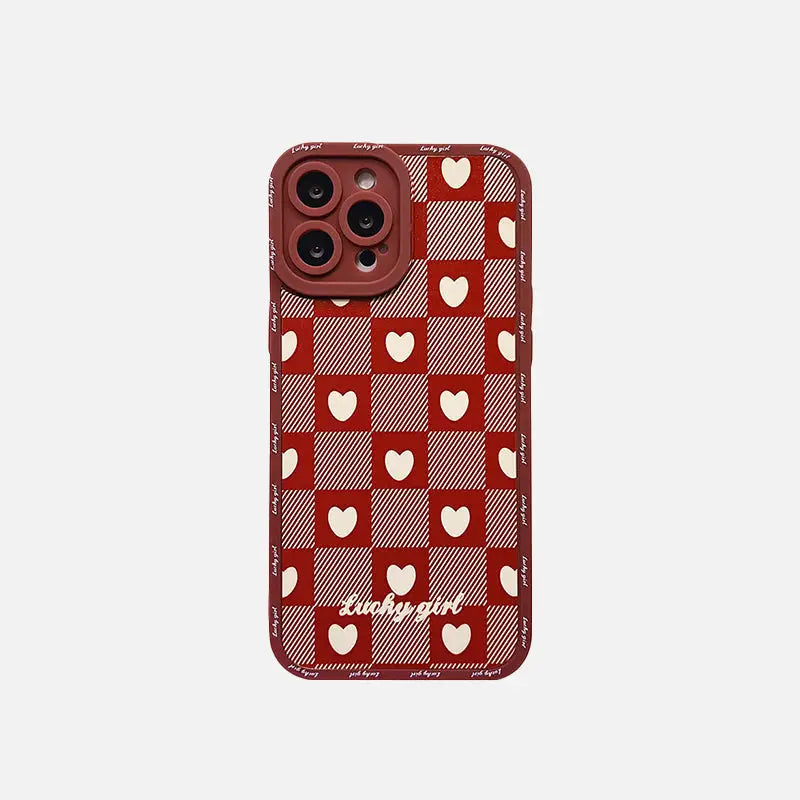 Red Love Lattice Y2K Aesthetic iPhone Case - Cute and Stylish Phone Accessory