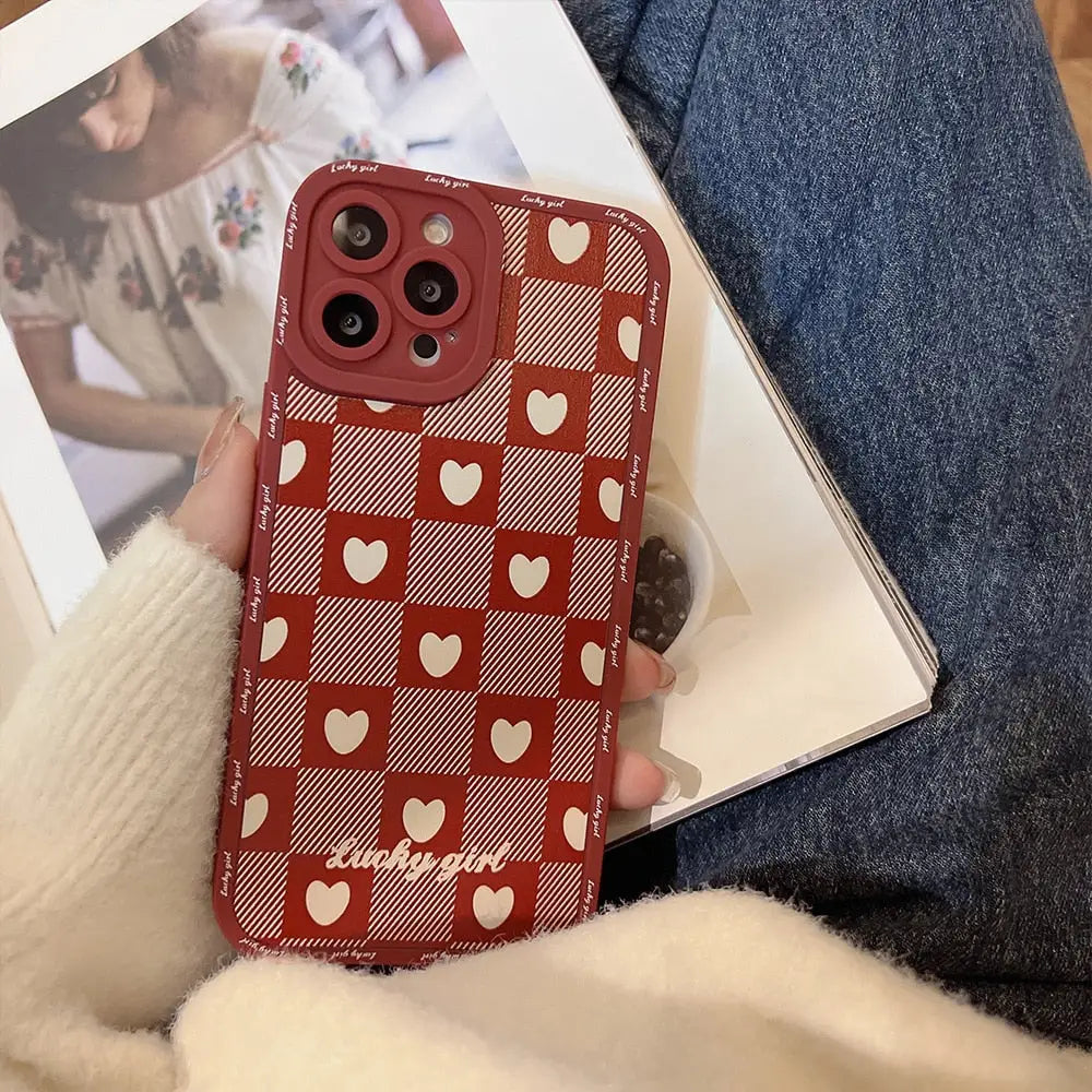 Red Love Lattice Y2K Aesthetic iPhone Case - Cute and Stylish Phone Accessory