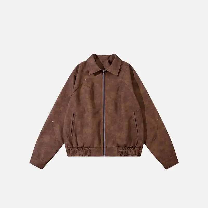 Retro Chic Y2K Washed Leather Jacket for Edgy Grunge Aesthetic Outfits