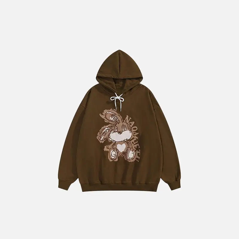 Retro Rabbit Print Y2K Hoodie - Cute and Comfy for Y2K Fashion Lovers