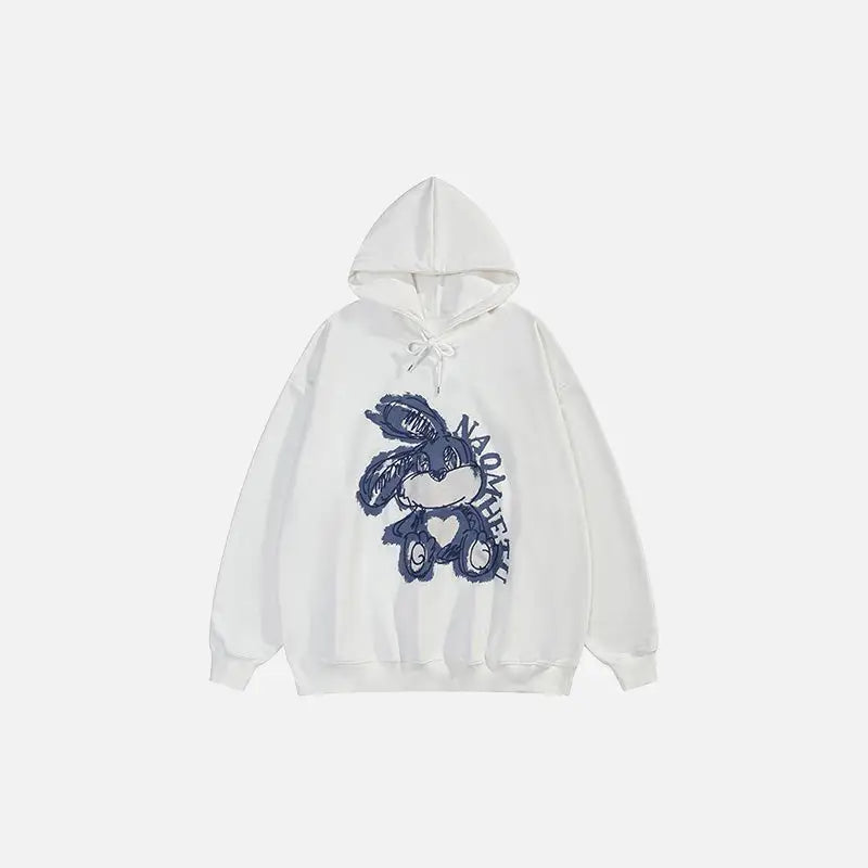 Retro Rabbit Print Y2K Hoodie - Cute and Comfy for Y2K Fashion Lovers