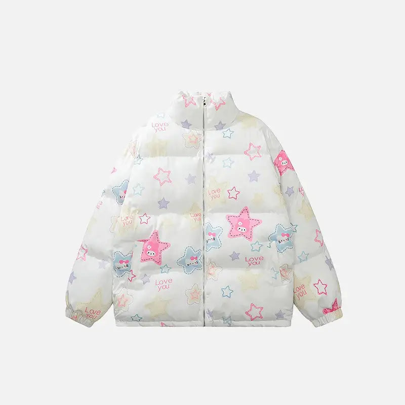 Retro Star Puffer Jacket - Y2K Aesthetic Outerwear for Trendy Looks