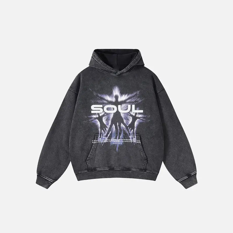 Retro Vintage Soul Shadow Graphic Hoodie - Y2K Aesthetic Comfy Streetwear Top