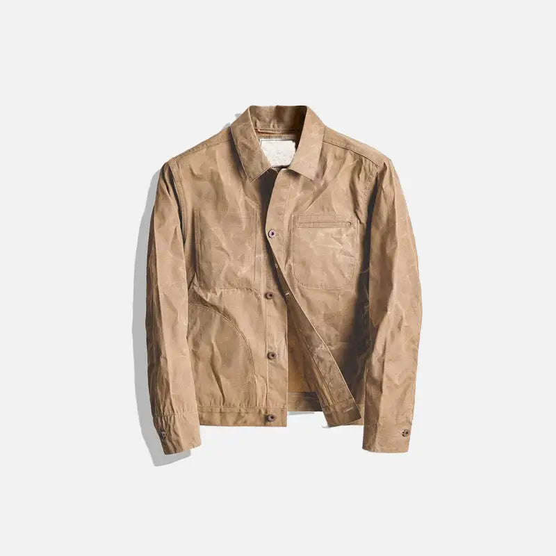 Retro Waxed Khaki Casual Jacket - Y2K Aesthetic Outerwear for Trendy Outfits