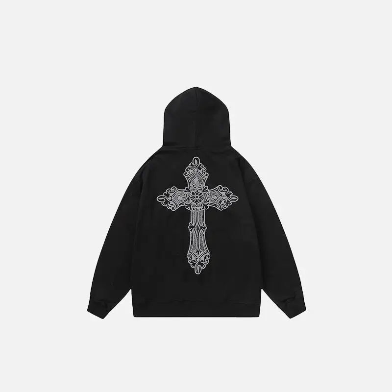 Retro Y2K Cross Letter Print Hoodie - Trendy Grunge Aesthetic Pullover for Stylish Outfits