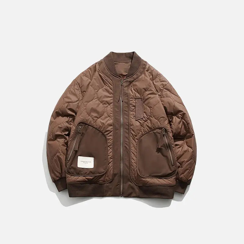 Retro Y2K Patched Zip-Up Puffer Jacket for Trendy Aesthetic Outfits