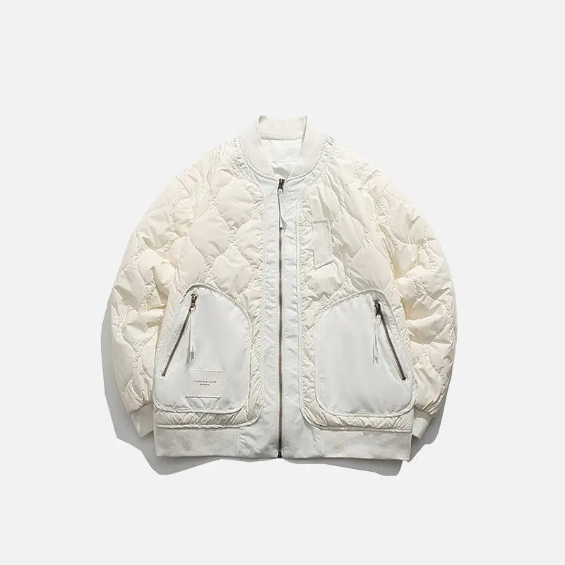 Retro Y2K Patched Zip-Up Puffer Jacket for Trendy Aesthetic Outfits