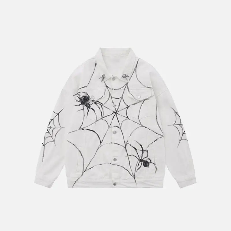 Retro Y2K Spider Web Denim Jacket - Edgy Grunge Aesthetic Outerwear for Unique Style