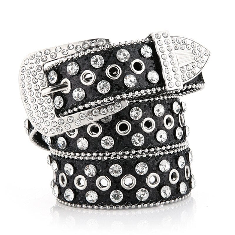 Rhinestone Black Y2K Belt for Grunge Aesthetic and Coquette Style Outfits