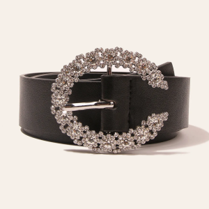 Rhinestone Buckle Belt for Y2K Fashion: Sparkly Accessory for Coquette and Grunge Aesthetics