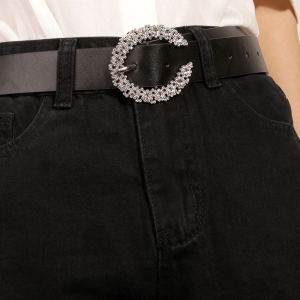 Rhinestone Buckle Belt for Y2K Fashion: Sparkly Accessory for Coquette and Grunge Aesthetics