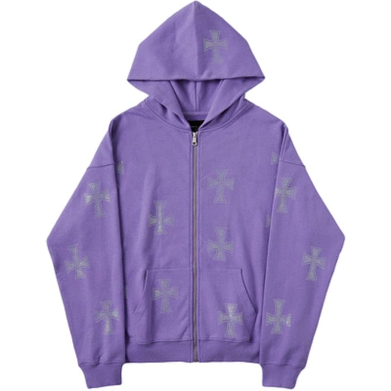 Rhinestone Cross Y2K Hoodie - Trendy Grunge Aesthetic Top for Stylish Outfits