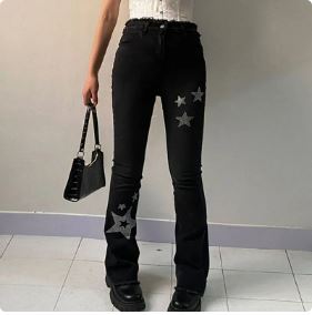 Rhinestone-Embellished Y2K Jeans for a Chic Grunge Aesthetic Look