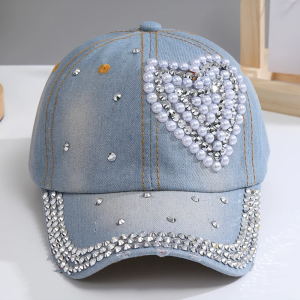 Rhinestone Heart Cap: Y2K Aesthetic Accessory for Coquette and Grunge Styles