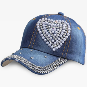 Rhinestone Heart Cap: Y2K Aesthetic Accessory for Coquette and Grunge Styles