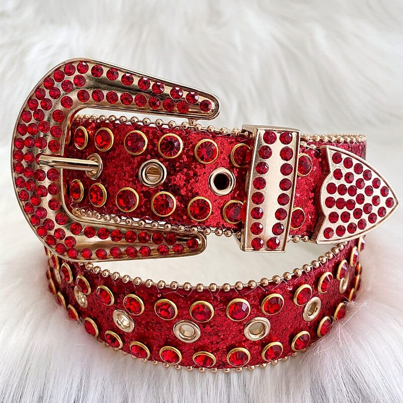 Rhinestone Red Y2K Belt for Coquette Aesthetic and Grunge Style Outfits