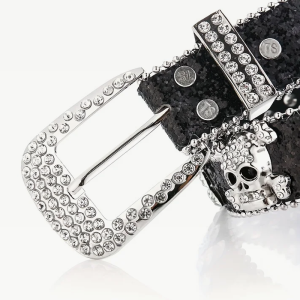 Rhinestone Skull Belt for Y2K Fashion: Edgy Grunge Aesthetic Accessory for Unique Outfits