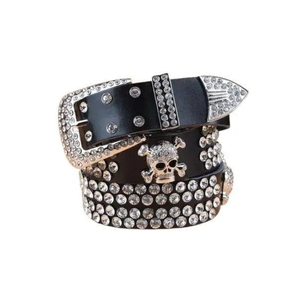 Rhinestone Skull Y2K Belt for Edgy Aesthetic Outfits and Grunge Style Fashion