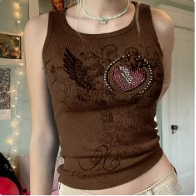 Rhinestone Y2K Tank Top - Sparkly Cute Top for Coquette and Grunge Aesthetic Outfits