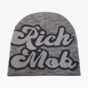 Rich Mob Beanie: Y2K Aesthetic Knit Hat for Cozy Grunge and Coquette Style Looks