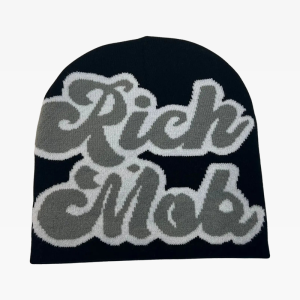 Rich Mob Beanie: Y2K Aesthetic Knit Hat for Cozy Grunge and Coquette Style Looks