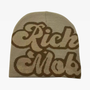 Rich Mob Beanie: Y2K Aesthetic Knit Hat for Cozy Grunge and Coquette Style Looks