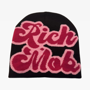 Rich Mob Beanie: Y2K Aesthetic Knit Hat for Cozy Grunge and Coquette Style Looks