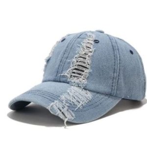 Ripped Denim Y2K Cap for Trendy Y2K Fashion and Grunge Aesthetic Outfits