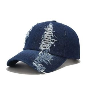 Ripped Denim Y2K Cap for Trendy Y2K Fashion and Grunge Aesthetic Outfits