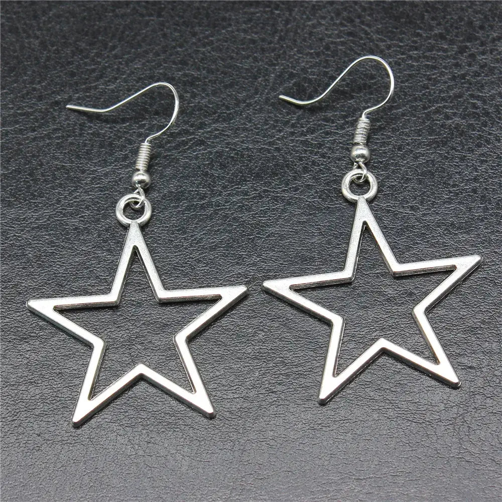 Silver Hollow Star Earrings - Y2K Aesthetic Jewelry for Coquette and Grunge Styles