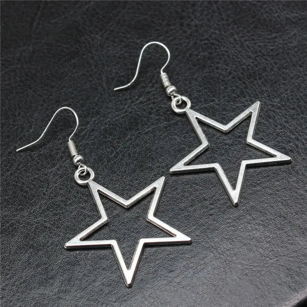 Silver Hollow Star Earrings - Y2K Aesthetic Jewelry for Coquette and Grunge Styles