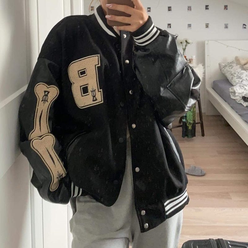 Skeleton Varsity Y2K Jacket - Grunge Aesthetic Outerwear for Y2K Fashion Lovers