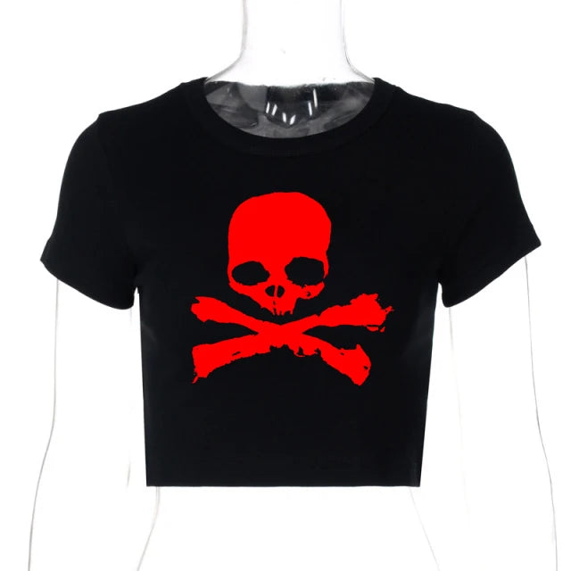 Skull Baby Tee - Y2K Aesthetic Grunge Top for Trendy Outfits and Cute Looks