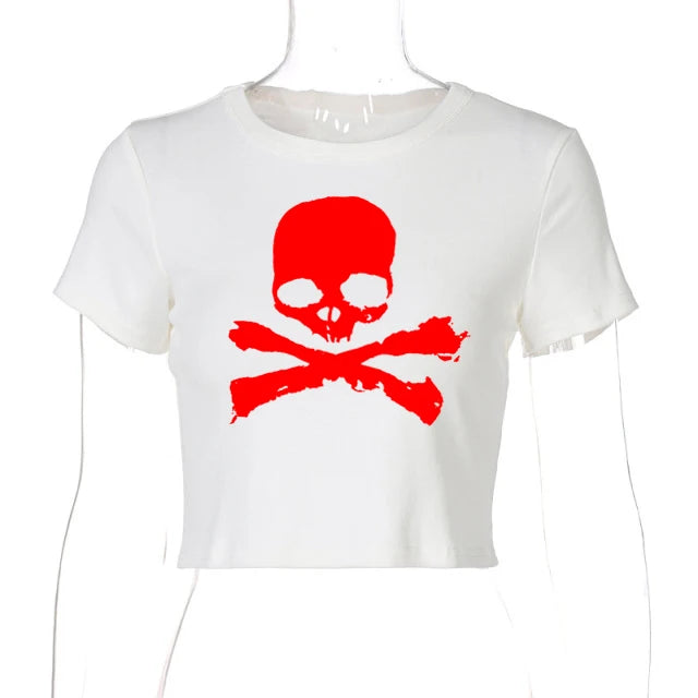 Skull Baby Tee - Y2K Aesthetic Grunge Top for Trendy Outfits and Cute Looks