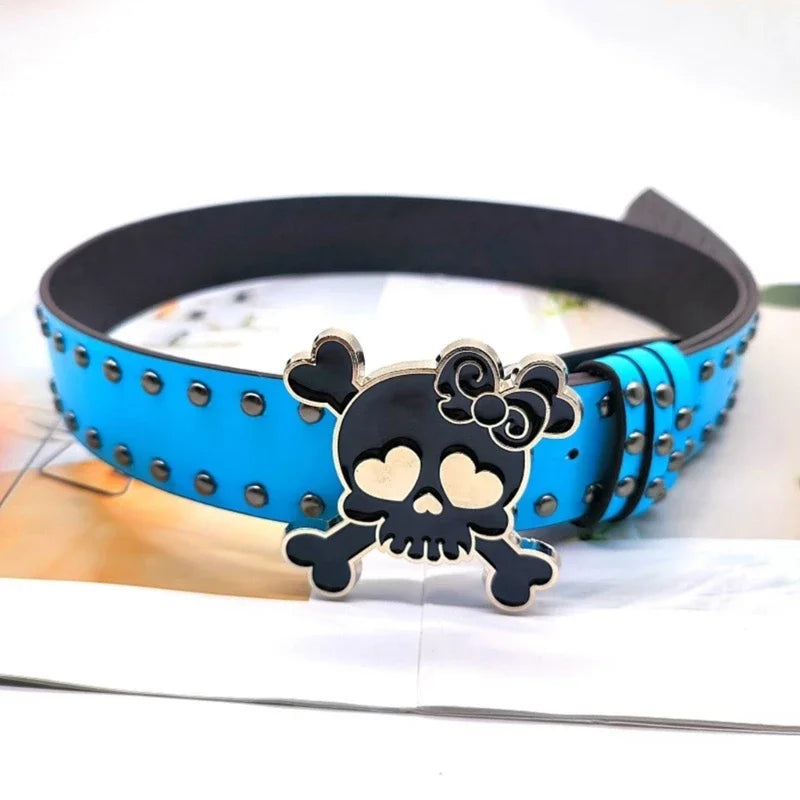 Skull Buckle Y2K Belt for Grunge Aesthetic and Coquette Style Outfits